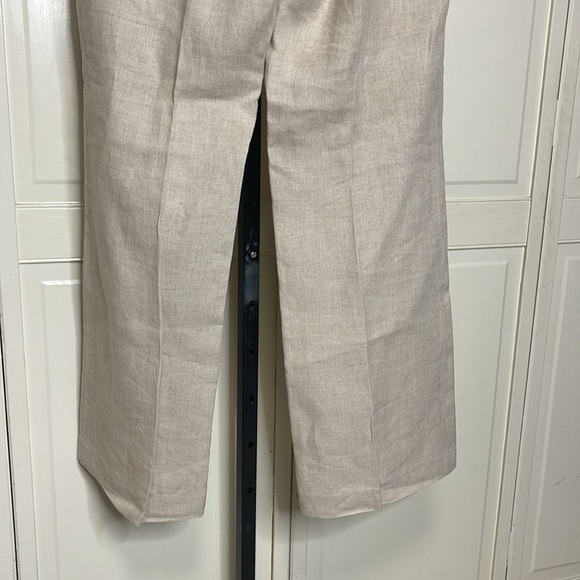 Loft Women’s 100% Linen Oatmeal Beige Flat Front Trousers Size 8 Wide Leg - Picture 8 of 10